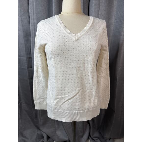 Cream and Gold Vneck Sweater Sz S - Picture 1 of 4